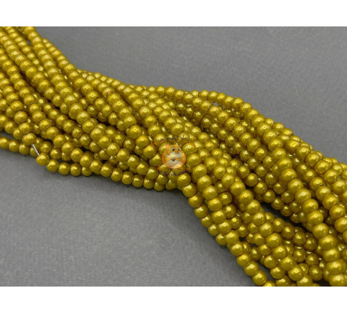 Жемчуг стеклянный Green Yellow Pearl 4 мм (Китай) / 1 нить