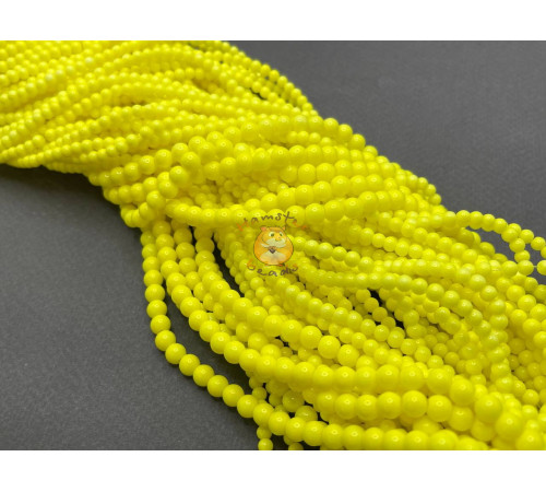Жемчуг стеклянный Neon Yellow Pearl 4 мм, 6 мм (Китай) / 1 нить