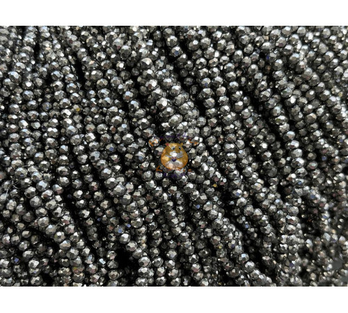 Рондели стеклянные Metallic Hematite #100 3×3,5 мм/ 1 нить
