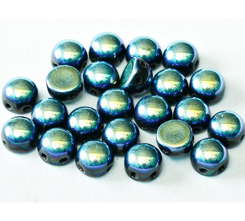 Бусины Кабошон Jet Full AB 2-hole beads 6 мм / 10 шт