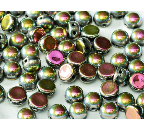 Бусины Кабошон Jet Vitrail Full 2-hole beads 6 мм / 10 шт