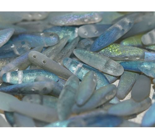 Бусины Кинжалы Crystal Etched Blue Rainbow Glass Daggers beads 2-hole 5x16 мм/ 10 шт
