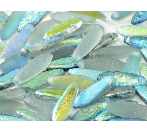 Бусины Кинжалы Crystal Green Rainbow Glass Daggers beads 2-hole 5x16 мм/ 10 шт