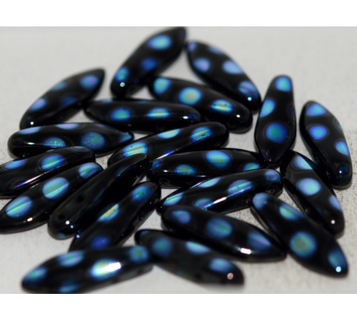 Бусины Кинжалы Jet AB Dots 2-hole Glass Daggers beads 5x16 мм/ 10 шт