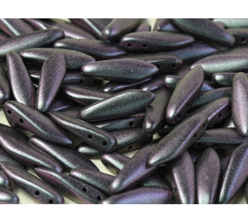 Бусины Кинжалы Jet Polychrome Deep Purple   2-hole Glass Daggers beads 5x16 мм/ 10 шт