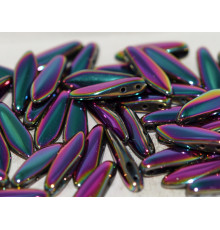 Бусины Кинжалы Jet Full Vitrail Green 2-hole Glass Daggers beads 5x16 мм/ 10 шт