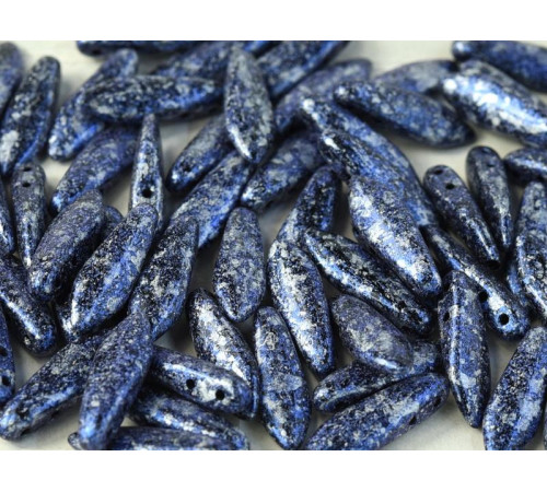 Бусины Кинжалы Jet Tweedy Blue 2-hole Glass Daggers beads 5x16 мм/ 10 шт