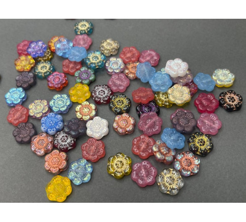 Микс чешских стеклянных  бусин Boho Flower Beads 14x14mm/5 шт