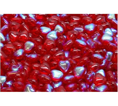 Чешские стеклянные бусины Сердце Ruby AB Heart Beads 6x6mm