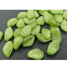 Бусины Листок Aqua gold fired&coating Leaves beads Glass 9x14 мм  / 1 шт