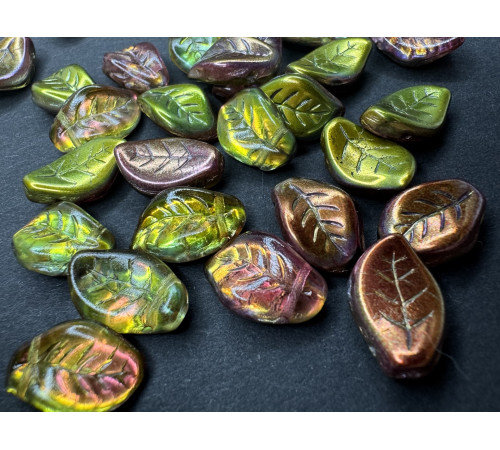 Бусины Листок Crystal Magic Apple Leaves beads Glass 9x14 mm  / 1 шт