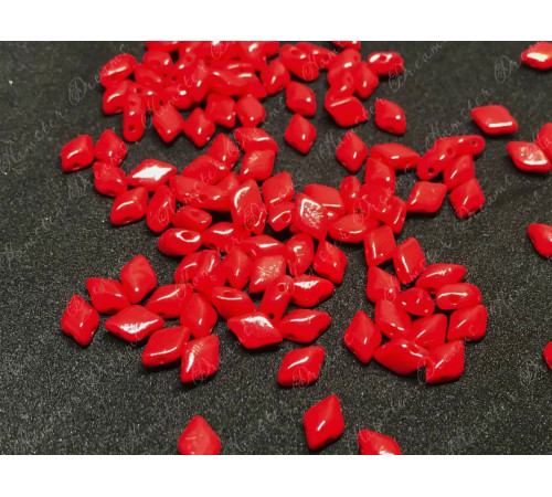 Чешские бусины MATUBO Gemduo Opaque Coral Red Glass beads 2-hole 8x5 mm 