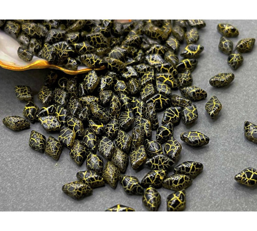 Чешские бусины MATUBO Gemduo Ionic Jet/Yellow Glass beads 2-hole 8x5 mm 