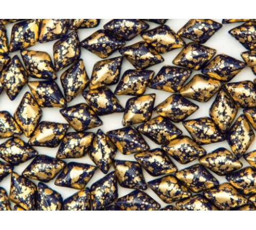 Чешские бусины MATUBO Gemduo Gold Splash Navy Blue 2-hole 8x5 mm/ 20 шт