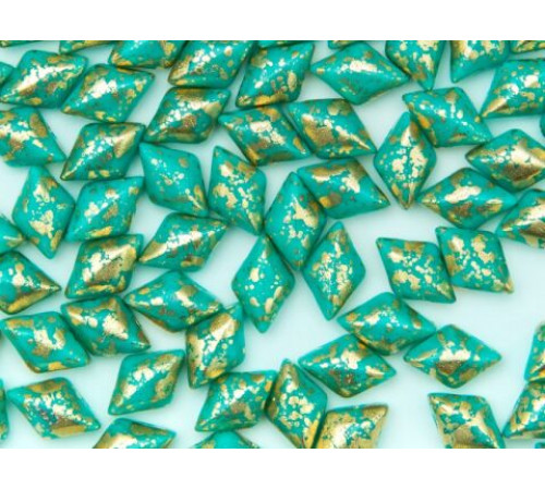Чешские бусины MATUBO Gemduo Gold Splash Turquoise Green 2-hole 8x5 mm/ 20 шт