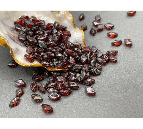 Чешские бусины MATUBO Gemduo Hyacinth Travertin Dark Glass beads 2-hole 8x5 mm 