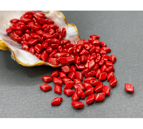 Чешские бусины MATUBO Gemduo Opaque Coral Red Terracotta Glass beads 2-hole 8x5 mm 