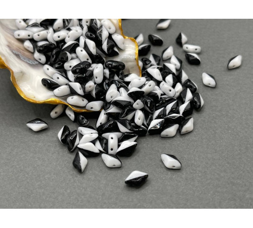 Чешские бусины MATUBO Gemduo Opaque Black/White Glass beads 2-hole 8x5 mm 