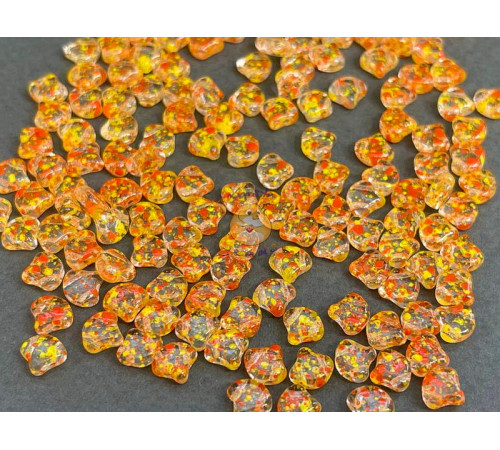 Чешские бусины MATUBO Ginko Confetti Splash Orange Yellow 7,5x7,5 мм/ 10 шт 