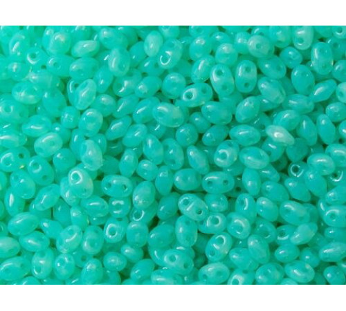 Чешские бусины MATUBO Miniduo Green Aqua Opal 2-hole 2x4 мм/ 3г 