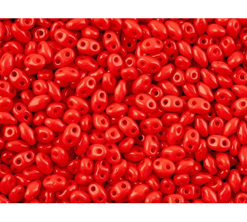 Чешские бусины MATUBO Miniduo Opaque Coral Red 2-hole 2x4 мм/ 3г 