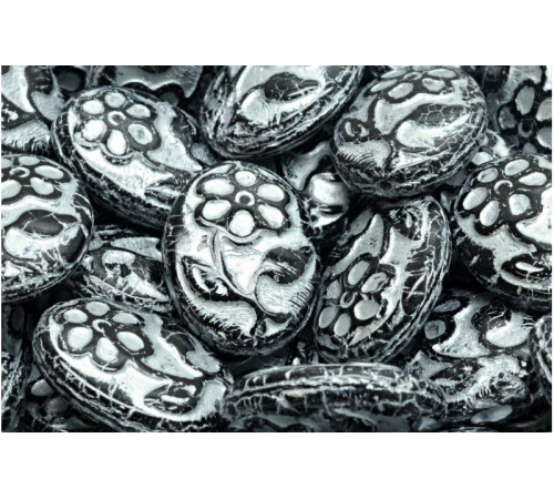 Чешские стеклянные бусины Овалы Jet Silver Fired 21x16mm