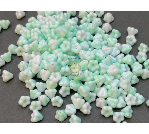 Бусины Колокольчик Opaque White Mint Bell Flowers 4x6 мм/ 10 шт