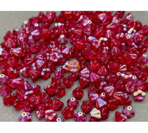 Бусины Колокольчик Ruby AB Bell Flowers 4x6 мм/ 10 шт