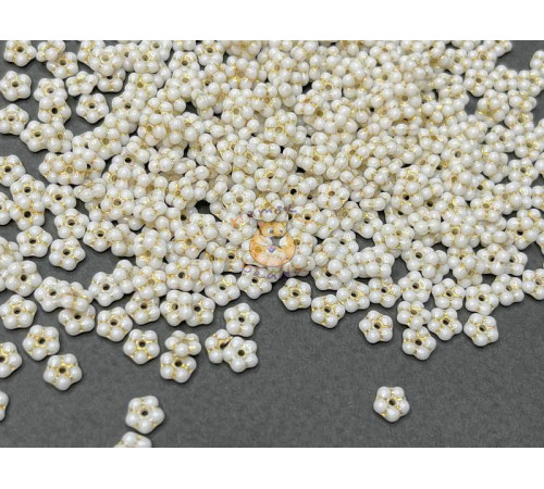 Бусины Незабудки White Alabaster Gold Fired Forget Me Not 5 мм/ 3 г