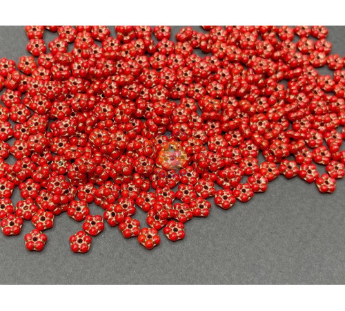 Бусины Незабудки Opaque Coral Red Gold Fired Forget Me Not 5 мм/ 3 г