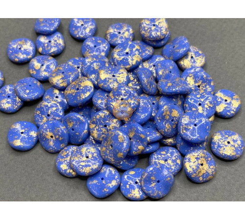 Чешские бусины Диск Opaque Sapphire Gold Splash 12 мм/ (1 шт)