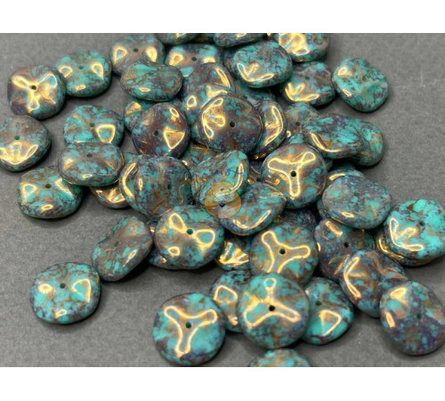 Чешские бусины Диск Opaque Turquoise Green Terracota Purple 12 мм/ (1 шт)