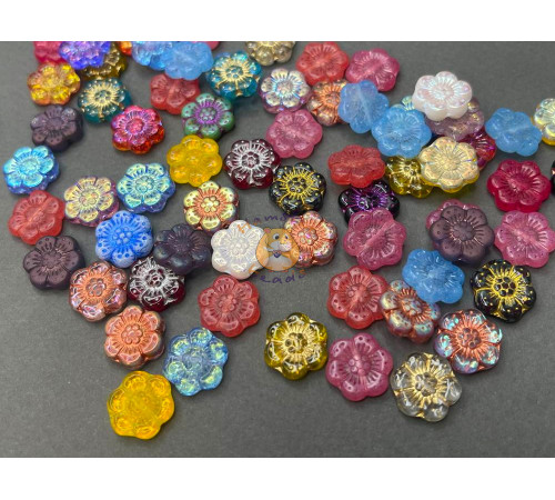 Микс чешских стеклянных  бусин Boho Flower Beads 14x14mm/5 шт