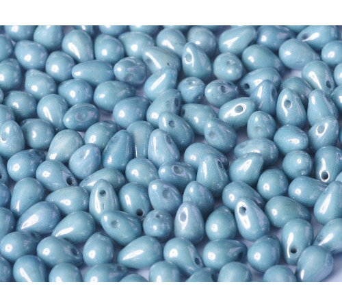 Чешские бусины Капли Chalk White Baby Blue Luster 4x6 mm / (20 шт)