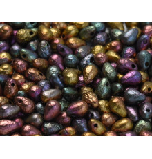 Чешские бусины Капли Purple Iris Gold Etched 4x6 mm / (20 шт)