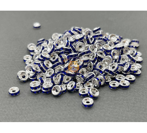 Рондели со стразами Sapphire/ серебро 6 мм (20 шт)