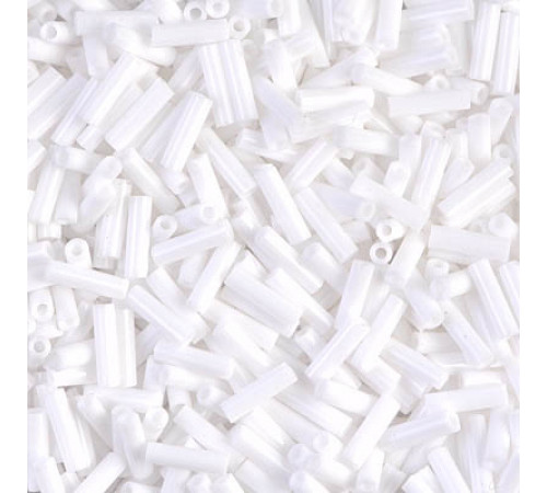 Стеклярус Miyuki Bugles #0402FR - White Opaque Matted AB 6x1,7 mm / 5 г