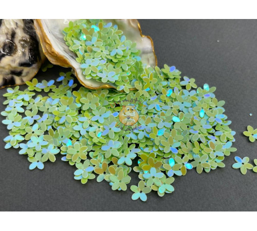Пайетки Цветочки Opaque Light Green Blue Luster 10 мм (3 г) Китай