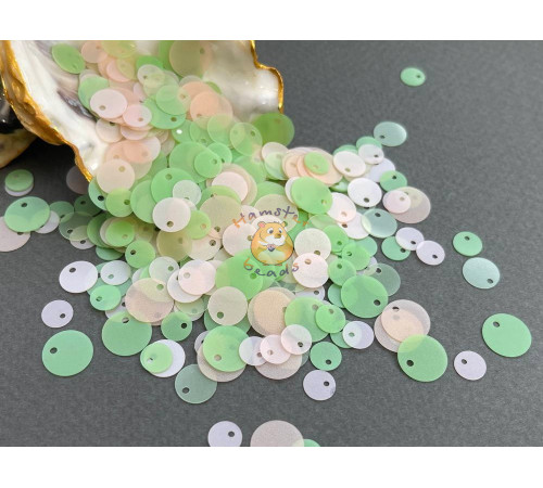 Пайетки со смещенным центром Mint/Light Peach Milky Mix 6-10 мм (3 г) Китай