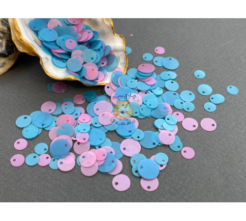 Пайетки со смещенным центром Light Rose/Light Blue Milky Mix 6-10 мм (3 г) Китай
