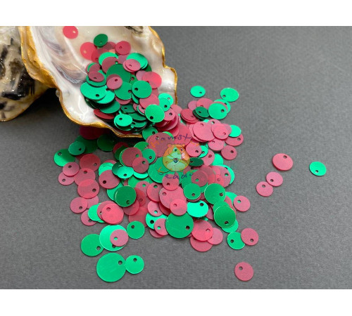 Пайетки со смещенным центром Red/Green Metallic Matt Mix 6-10 мм (3 г) Китай