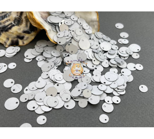Пайетки со смещенным центром Silver Metallic Matt Mix 6-10 мм (3 г) Китай