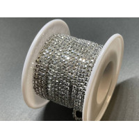 Стразовая цепочка Silver/оправа серебро, ss6 (2 мм)