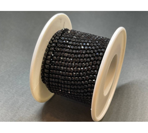 Стразовая цепочка Black/ оправа black, ss6 (2 мм)