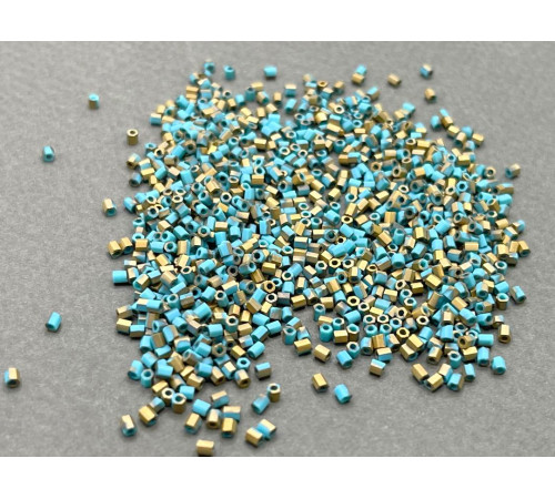 Бисер рубка COTOBE 11/0 - Opaque Turquoise+Gold Matt