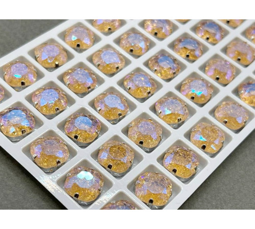 Стразы Кушон сахарные Light Peach пришивные в оправе 10×10 мм/ оправа серебро