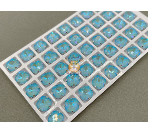 Стразы Кушон Aquamarine NEO пришивные в оправе 10×10 мм/ оправа никель