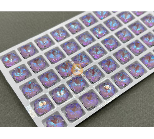 Стразы Кушон Light Amethyst NEO пришивные в оправе 10×10 мм/ оправа никель