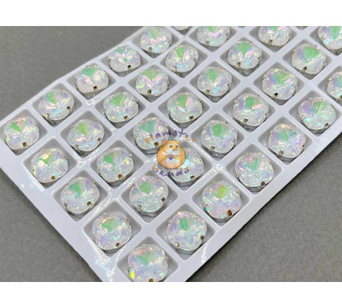 Стразы Кушон Crystal Phantom пришивные в оправе 10×10 мм/ оправа никель