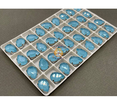 Стразы Капли лаковые Aquamarine Moka 14×10 мм/ оправа никель